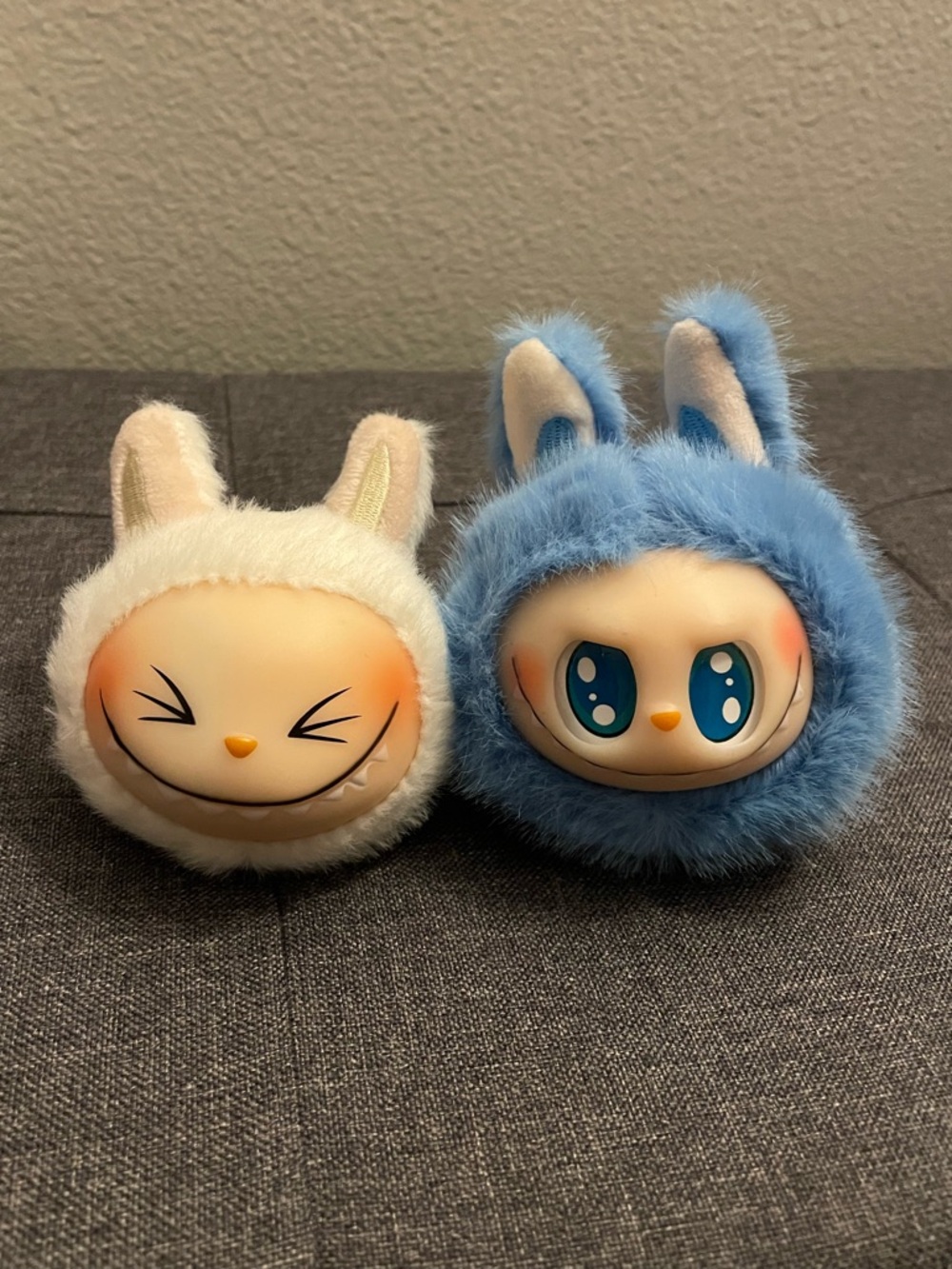 Pop Mart Labubu "The Monsters" Head Pendant Bag Charm 2 Pack, blue and white.